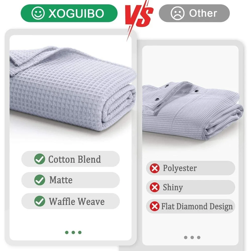 XOGUIBO Waffle Weave Shower Curtain Light Blue Cotton Blend Matte Spa Style